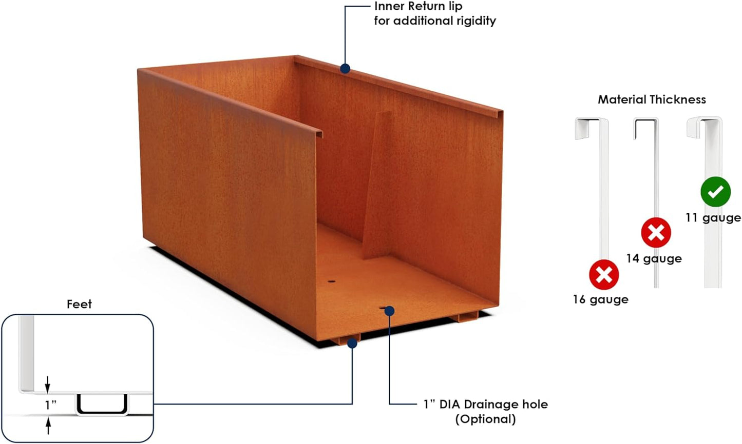 Large Rectangular Planters for Outdoor Plants | 96x18x24 Corten Steel Planter Box for Commercial & Residential Use | Extra Large Planters Outdoor, Fully Welded Heavy-Duty Metal