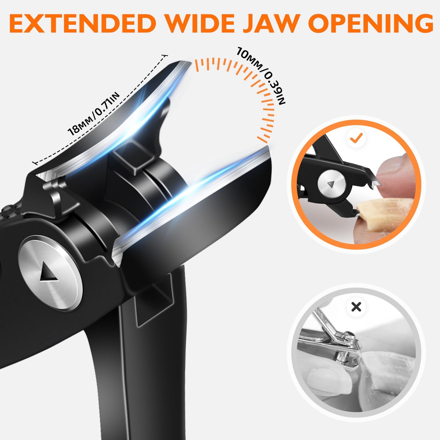 Slanted Nail Clippers for Men Thick Ingrown Nails, Large Toenail Clippers for Seniors with Wide Jaw Opening, Heavy Duty Long Han