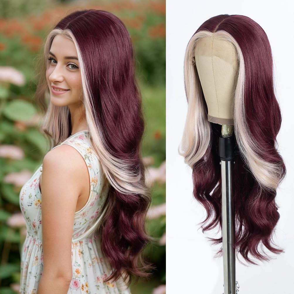 Style Icon HD Lace Front Wig 26 Inch Long Body Wave Wigs Synthetic Fiber Pre Plucked Baby Hair Central Parting(26Inches, HL350L/