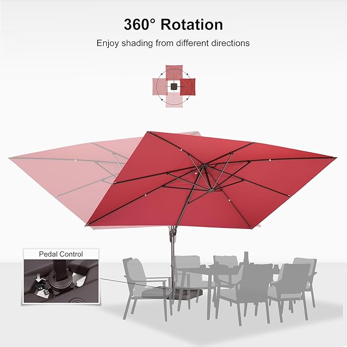 PURPLE LEAF 10' X 13' Patio Cantilever Umbrella Rectangle Umbrella Outdoor with Aluminum Offset Hanging and 360° Rotation for Pool Garden Deck Patio, Terra