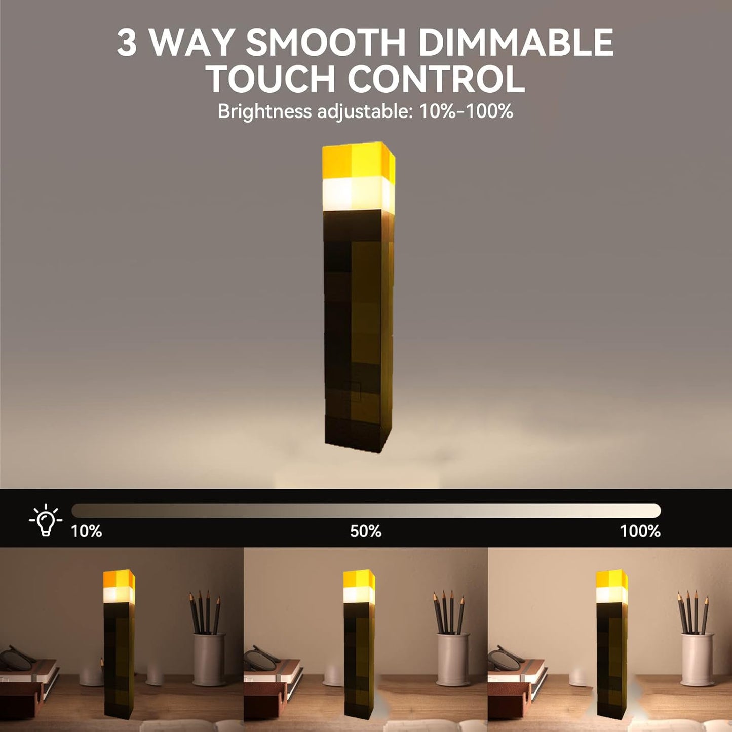 Yevheniy Light-up Wall Torch Lamp, USB Rechargeable, 3 Lighting Levels, Hand Held & Wall Mountable, Model 01, 1-Color
