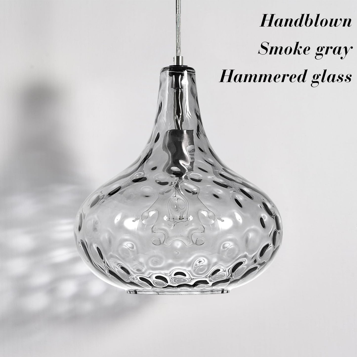 Catiner 11 Smoked Hammered Glass Pendant Light - Blown Glass Ceiling Fixture With Brushed Nickel Finish  Modern Industrial Lighting For Kitchen Island  Dining Room  Hallway  Living Room