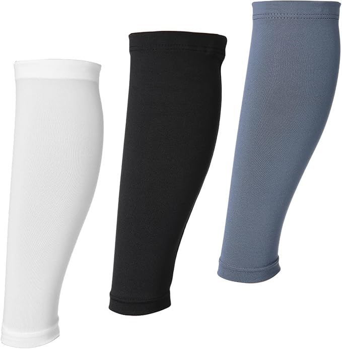 3 Pairs Calf Compression Sleeve for Men and Women, Lightweight Footless Socks, Calf Sleeves with Anti Slip Silicone Strips...