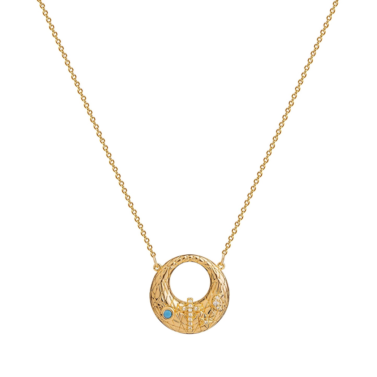 Fettero 14K Gold Plated Cross Necklace, Cross Faith Turquoise Pendant Dainty Chain Simple Tiny Zircon Jewelry Gift for Women