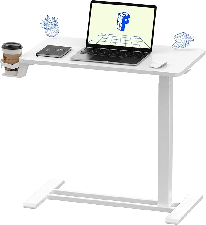FLEXISPOT H7 Adjustable Overbed Bedside Table with Wheels Pneumatic Mobile Standing Desk Laptop Desk Rolling Computer Cart...