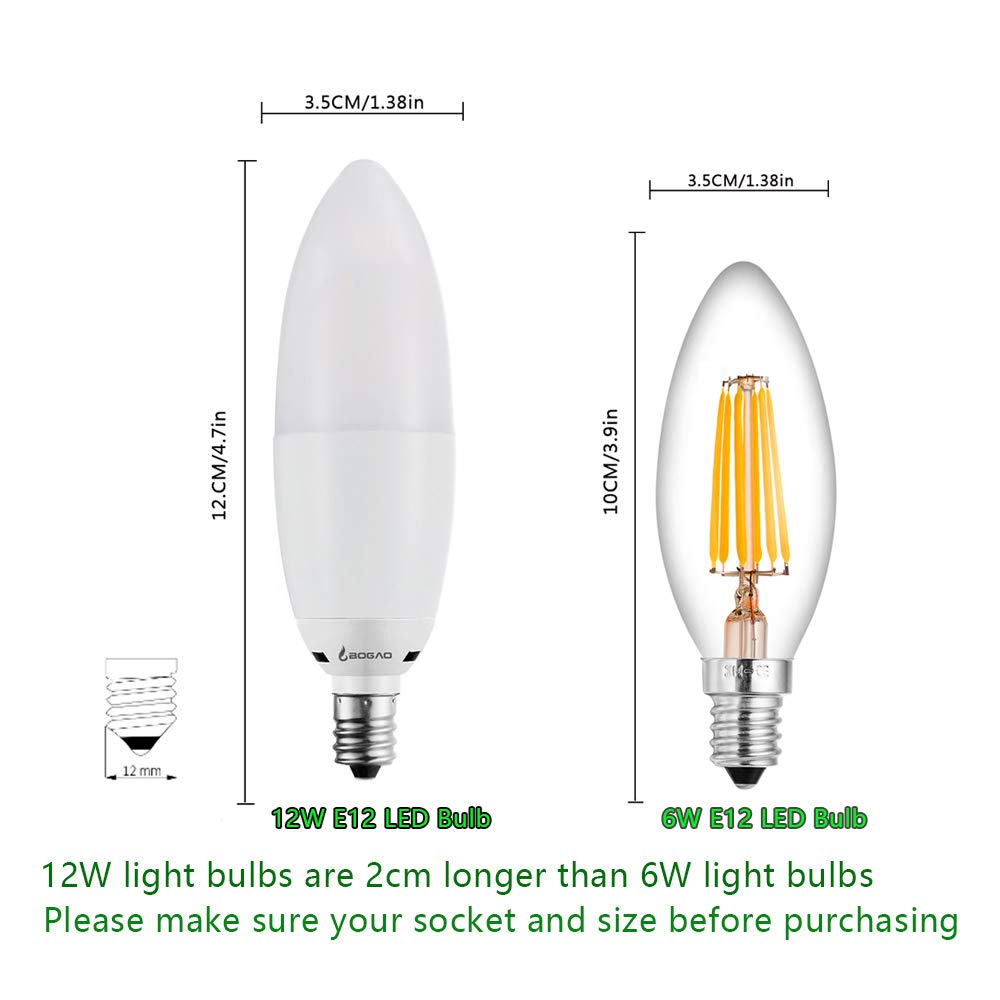 Bogao LED Candelabra Bulb 12W 6000K E12 Base 1200 Lumens Torpedo Shape 4 Pack White