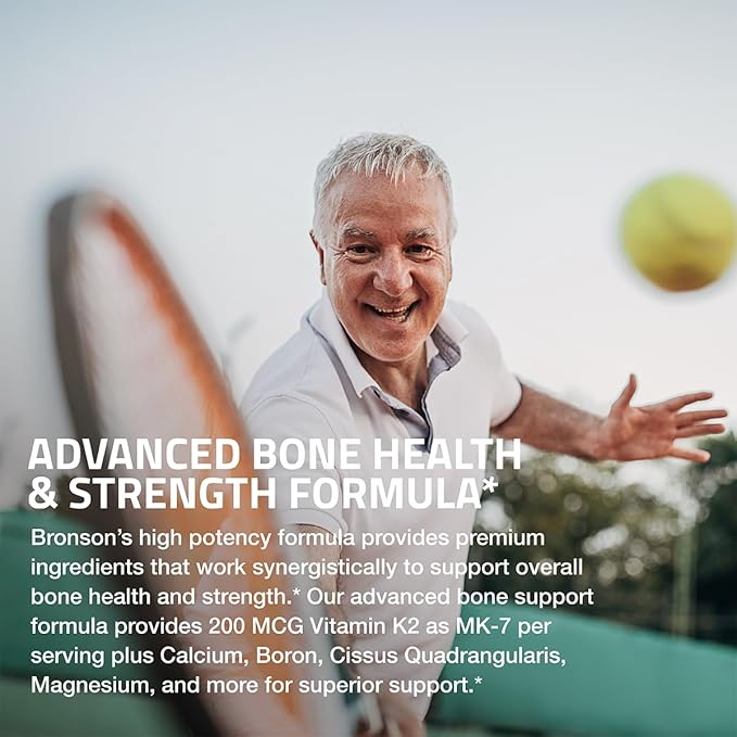 Bronson Bone Health & Strength Complex* High Potency Formula 200 MCG of Vitamin K2 as MK7, Plus Calcium, Boron, Cissus Quadrangularis, Magnesium, Vitamin D3, and More - Non-GMO, 120 Tablets