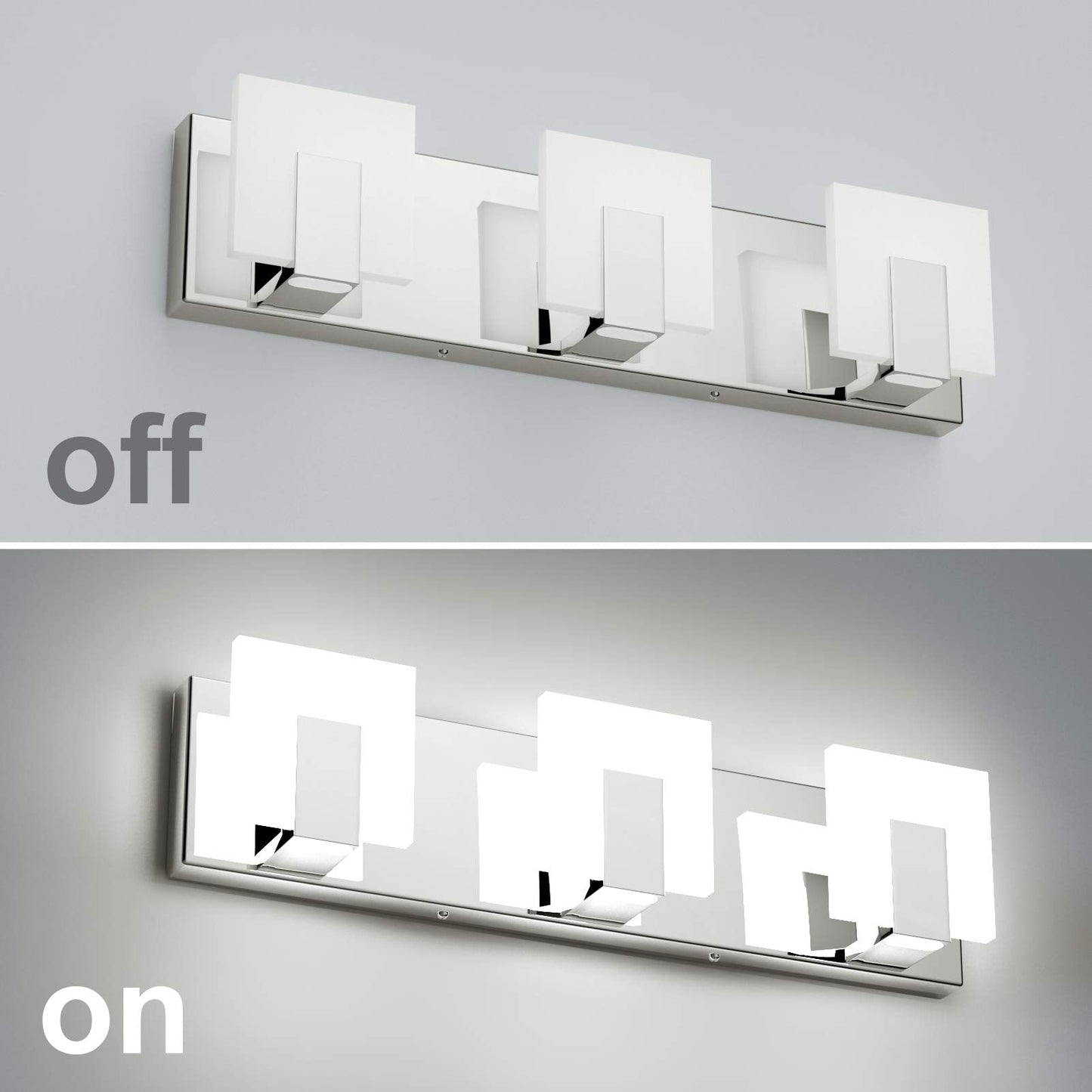 Aipsun Modern Led Vanity Light - 3 Lights, Frosted White Acrylic, Chrome Finish, 6000K For Bathroom, Model Ca-1105-3T