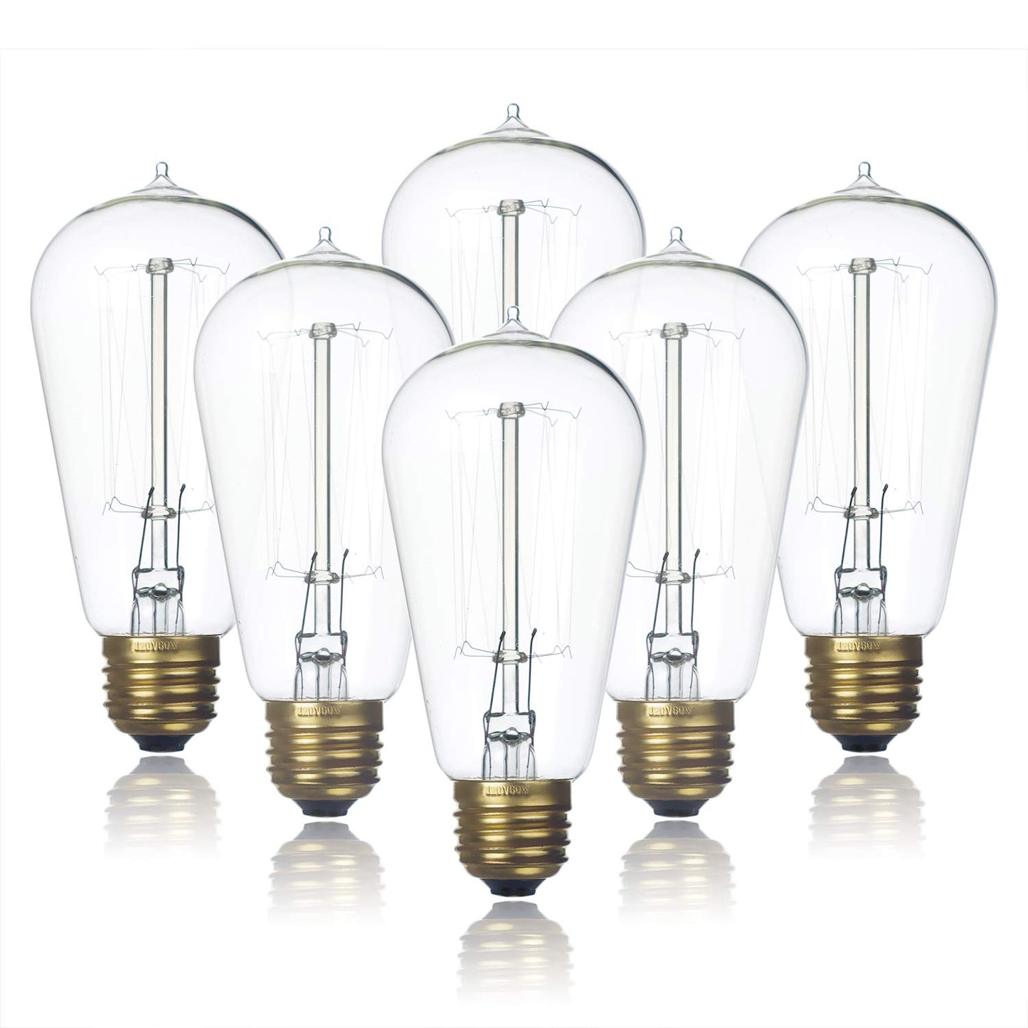 Jslinter Edison Light Bulb 6-Pack, Warm White 2200K, 60W Dimmable St58, Clear Glass, Antique Vintage Style
