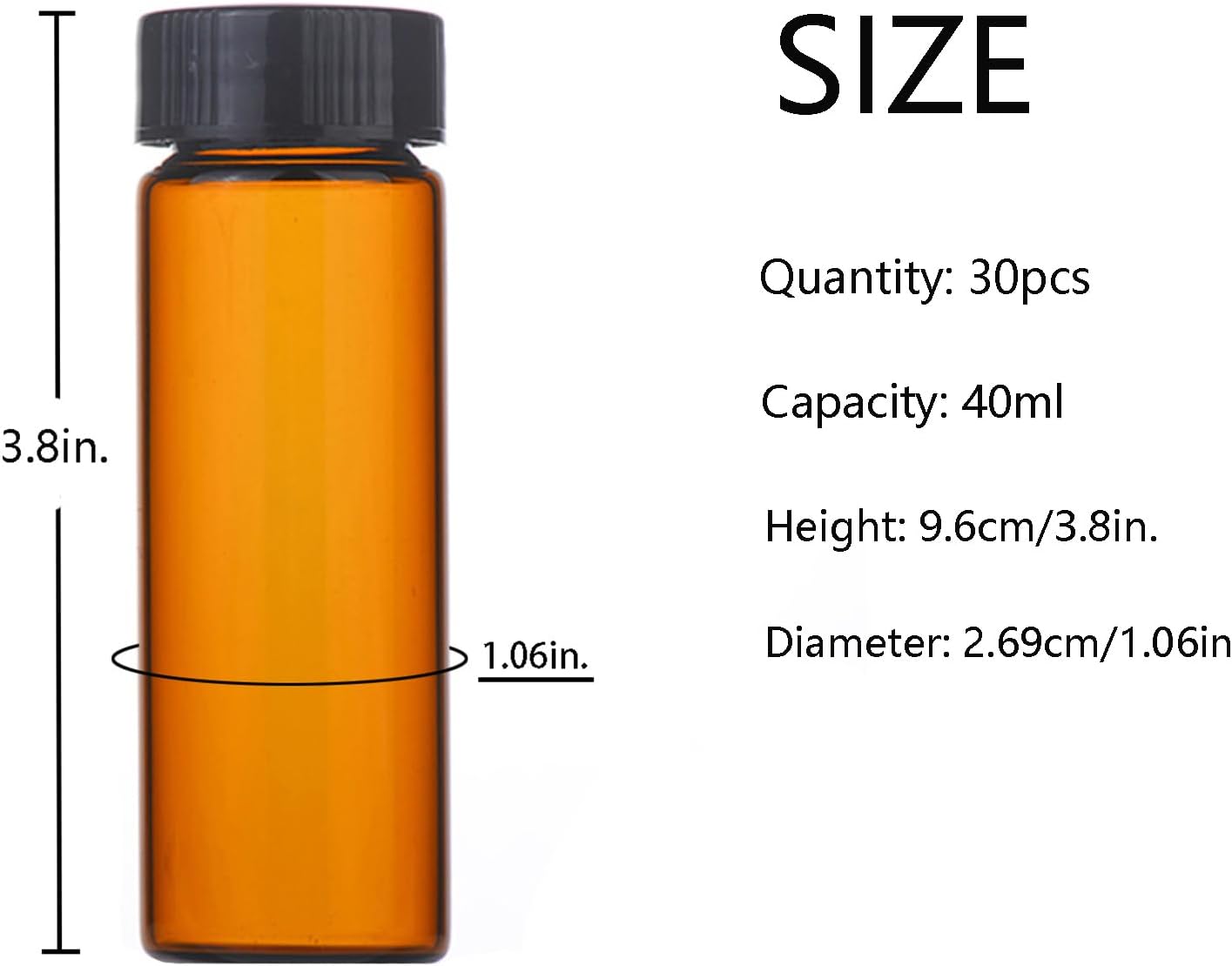 40ml Amber Small Glass Vials 30pcs with Screw Caps(30pcs)