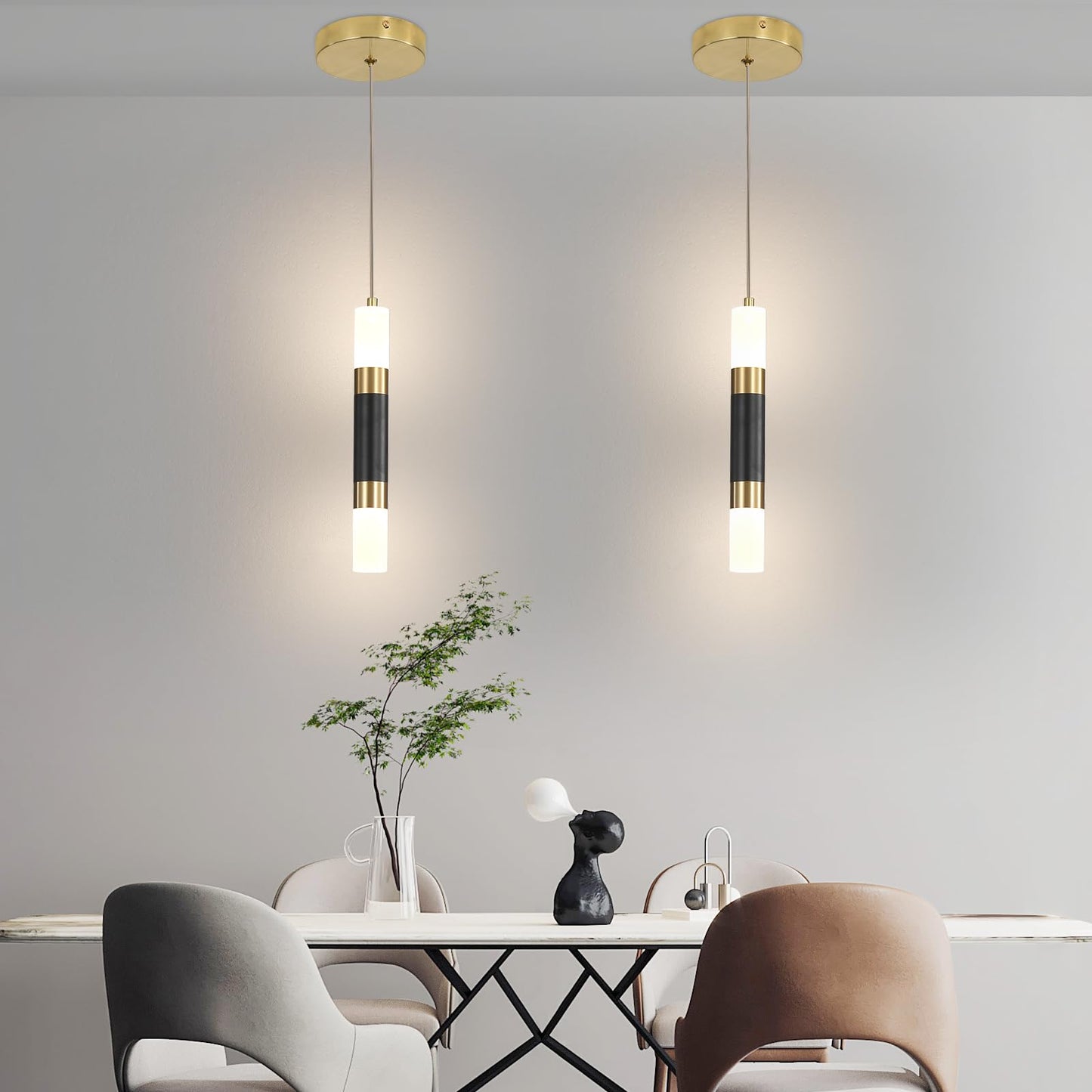 Modern Kitchen Island Pendant Light Fixtures  Black And Gold Led Ceiling Hanging Lights  3 Color 2700K/4500K/6500K  Over Table Mini Linear Acrylic Pendant Lighting For Dining Room  Bedside  Bar