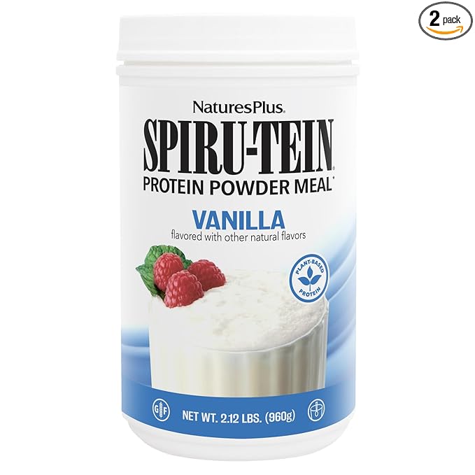 Natures Plus SPIRU-TEIN, Vanilla - 2.12 lbs, Pack of 2 - Spirulina Protein Powder - Vitamins & Minerals for Energy - Vegetarian, Gluten Free - 64 Total Servings