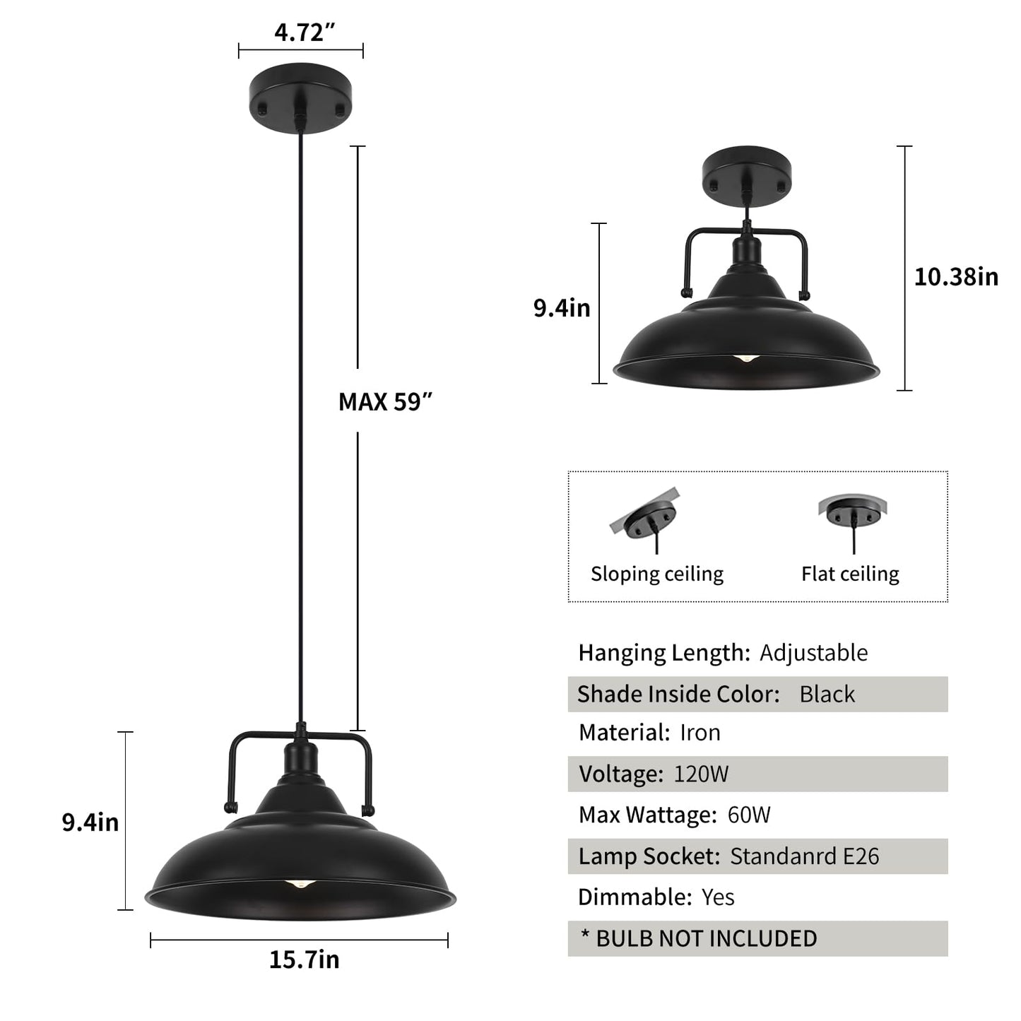 Sesiment Black Pendant Light  Large Pendant Light 15.7 3 Packs  Modern Farmhouse Pendant Lights  Kitchen Pendant Lights  Pendant Lighting Kitchen Island For Kitchen  Living Room