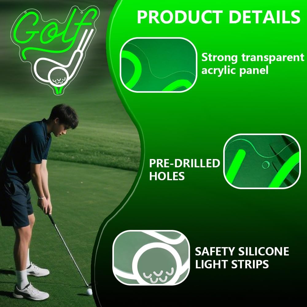 Golf Neon Sign,Sport Dimmable LED Light Signs for Wall Art Decor,Masters Golf Ball Backdrop for Bar Office Bedroom Club Party Man Cave,Gift for Men Women USB Powered（12.3"*11.9"）