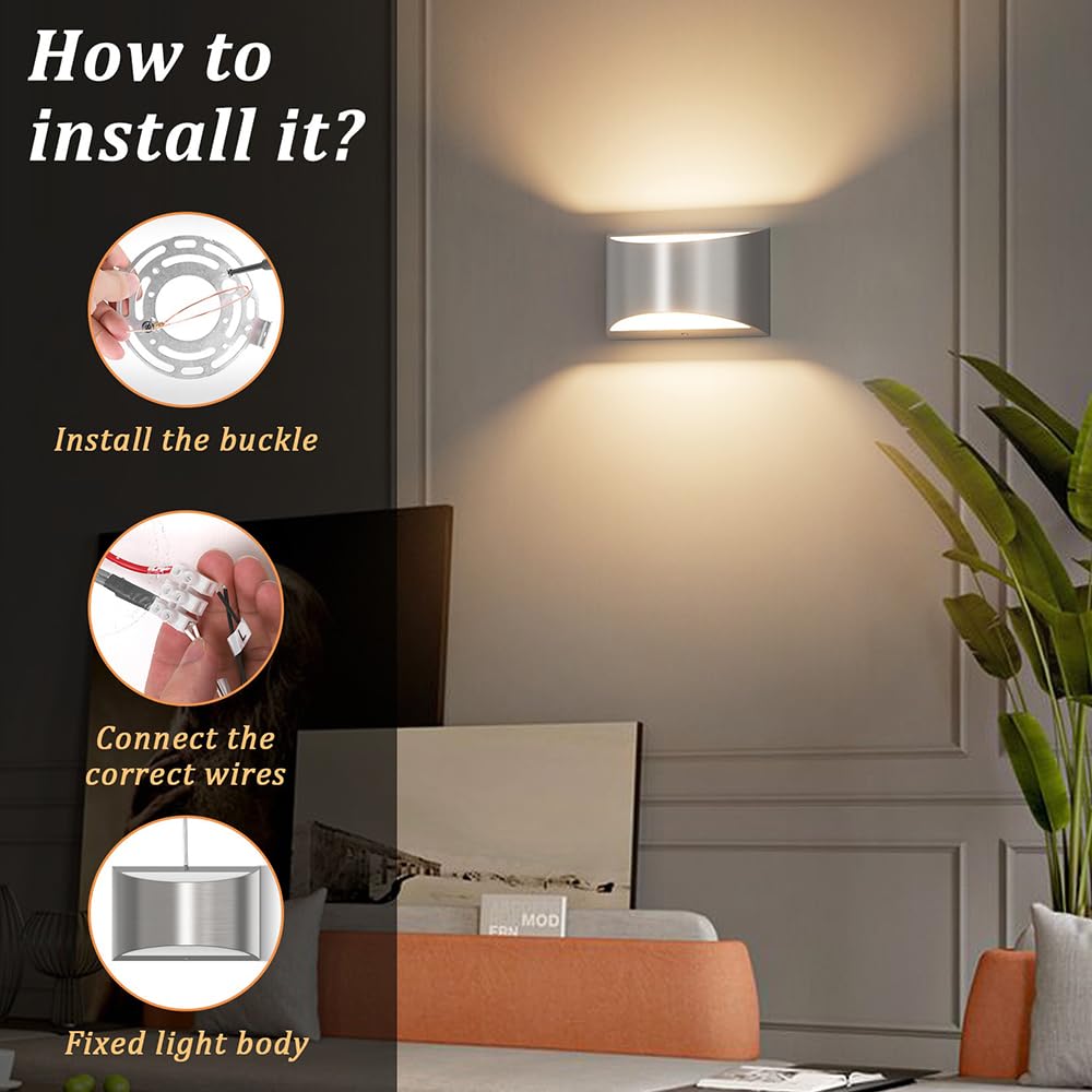 Aipsun LED Wall Sconce 4 Pack Hardwired Indoor Lighting Warm White 3000K Nickel Aluminum Model 9206