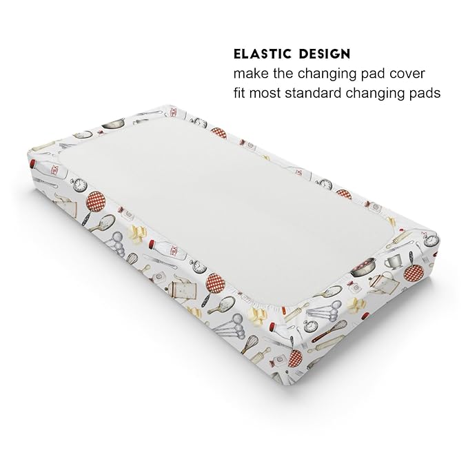Fun Retro Kitchen Baby Changing Pad Covers for Boy Girl 32''x16'' Kitchen Cooking Baking Tools Fitted Diaper Change Pad Table Sheets Kitchen Love Soft Breathable Nursery Baby Changing Table Mats