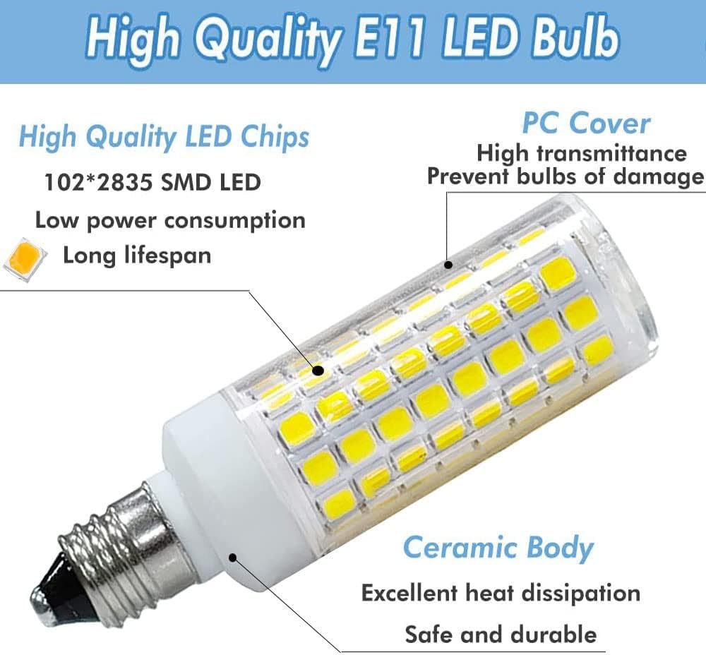 Haoguais 2-Pack E11 Led Light Bulbs  E11 Mini Candelabra Base  Daylight White 6000K 75W Halogen Equivalent  120V 7W Jd T3 T4 Corn Bulb Indoor Lighting