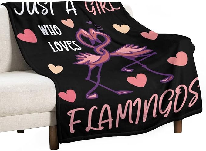 Flamingo Throw Blanket Gifts - 40 x 50 Inches Funny Throws for Girls - Black Warm Furry Plush Blankets for Sofa