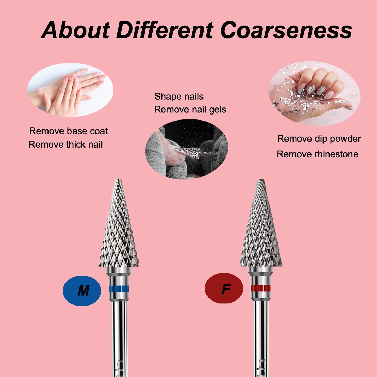 BITNBITH 3pcs Nail Drill Bits Safety 3/32   Professional Acrylic Nail Carbide Tapered Nib Bit for Cuticle Dead Skin Remover,Mult