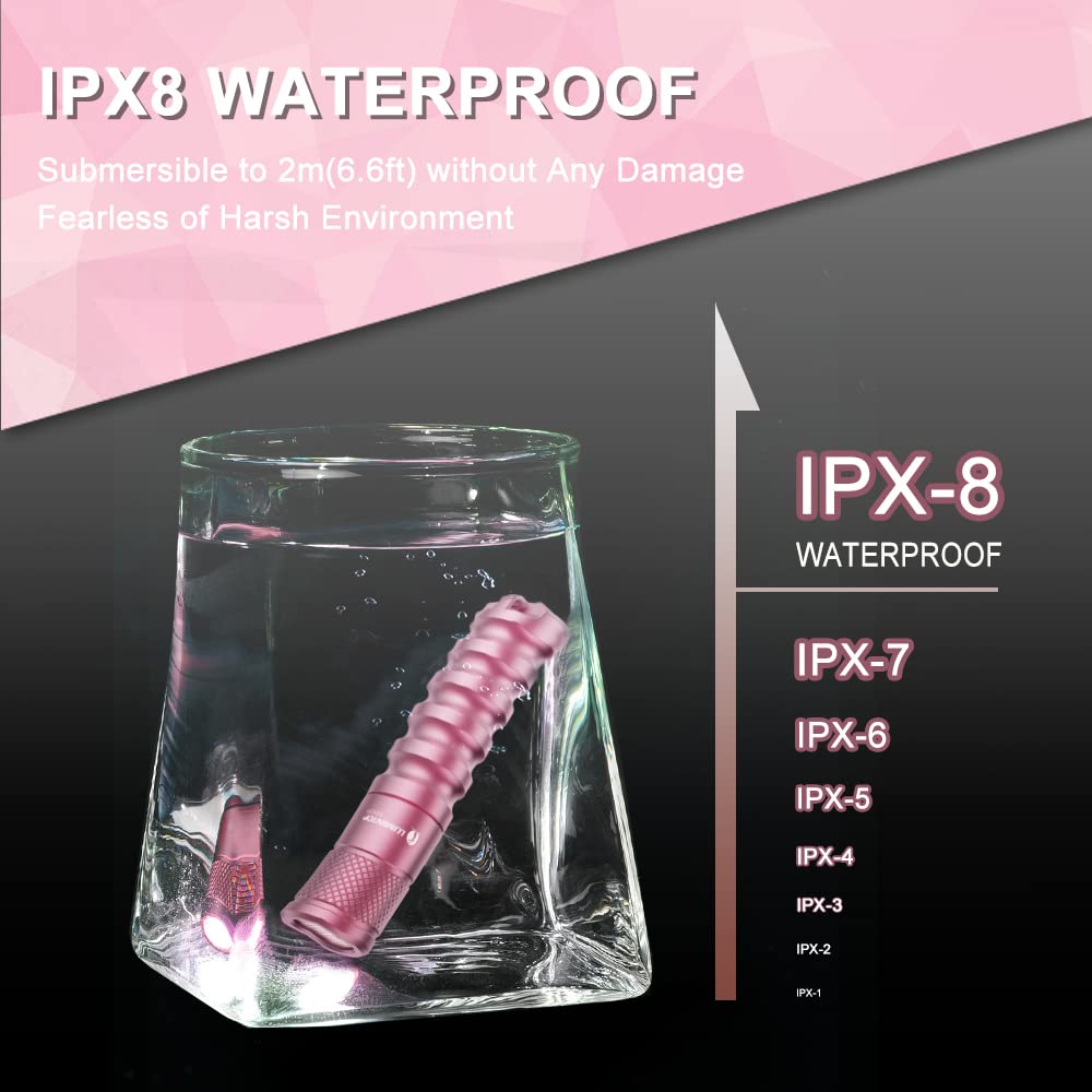 LUMINTOP EDC01 Pink Keychain Flashlight 200 Lumen, 32 Hours, IPX-8 Waterproof, Aluminum, Compact Size