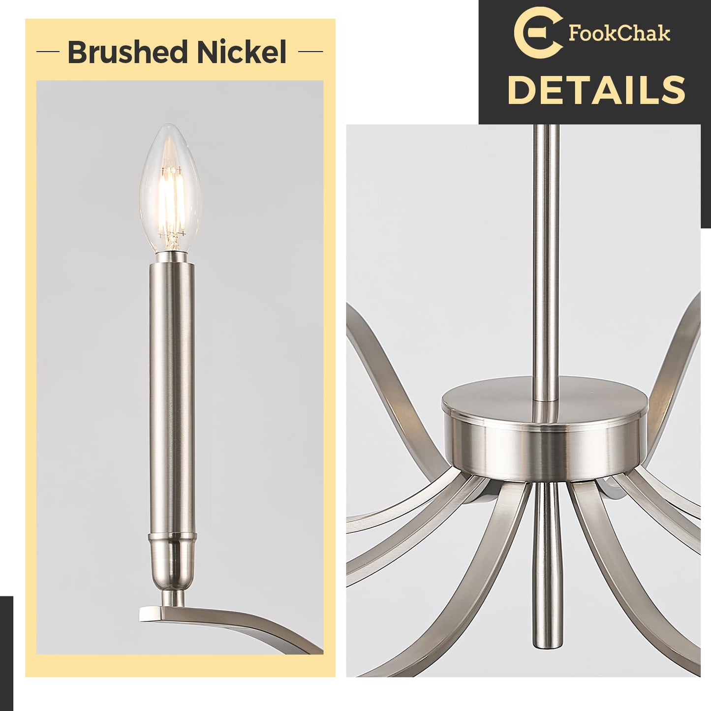 Fookchak Nickel Chandeliers For Dining Room  8-Light Chandelier Light Fixture Over Table Modern Candle Chandelier 44In Master Bedroom Chandeliers Lighting For Entry Foyer Bathtub Living Room