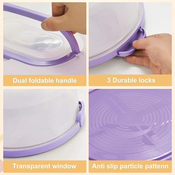 10Inch Cake Stand Carrier with Lid and Handle Storage Container Keeper Plastic Tall Transport Travel Cake Saver Holder with Cover Pie Bundt Round