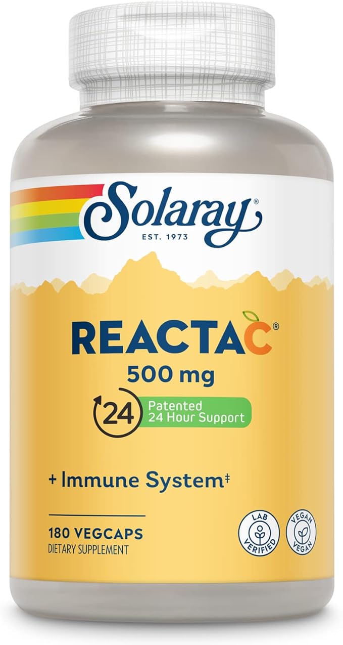 SOLARAY Reacta-C with Vitamin C 500mg - 200mg Bioflavonoid Concentrate, Immune Defense Vitamins - Patented 24 Hour Immune Support Supplement - Vegan - 180 Capsules, 180 Servings