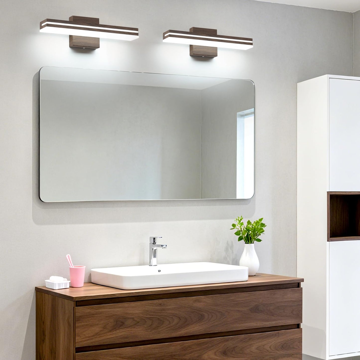 Sinerise 16-Inch Led Modern Bathroom Vanity Light Bar  Brown Modern Acrylic Bathroom Wall Lighting Fixtures Over Mirror (Cool White 6000K)