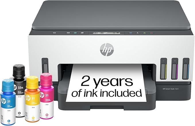 HP Smart Tank 7001 Wireless All-in-One Ink Tank Printer, Scanner, Copier with 2 Years of Ink Included, Best-for-Home Offic...