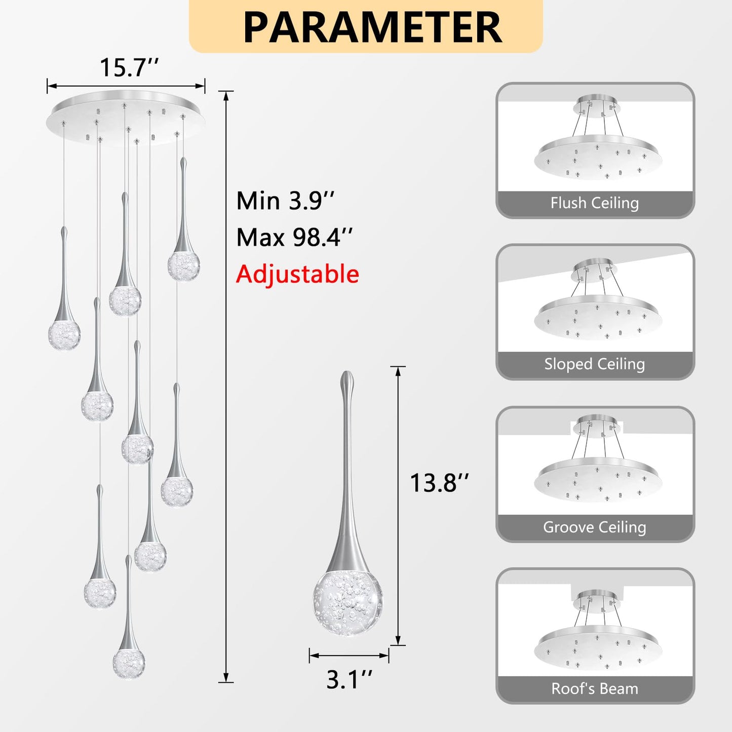 9 Light Modern Glam Crystal Chandelier For High Ceiling Led Dimmable Ceiling Pendant Light Staircase Foyer Enterway Living Room Chandelier Lighting Antique Silver