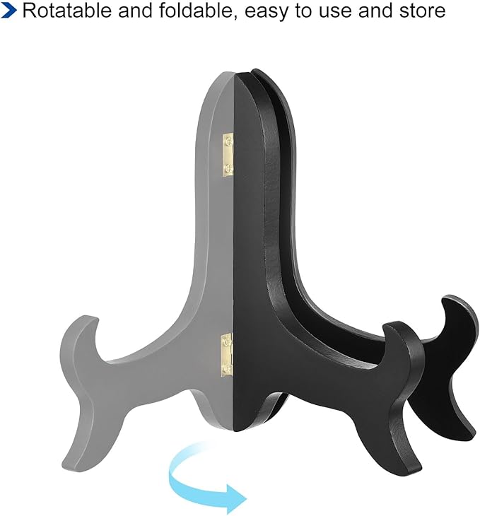 uxcell 7" Easel Plate Holder, Wooden Folding Display Stand Black for Decorative Picture Frame