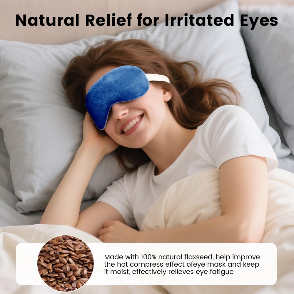 Microwave Heated Eye Mask, Steam Warm Compress for Dry Eyes, Work with Relieve, Blepharitis & Stye Treatment (Blue) - 2 Pack