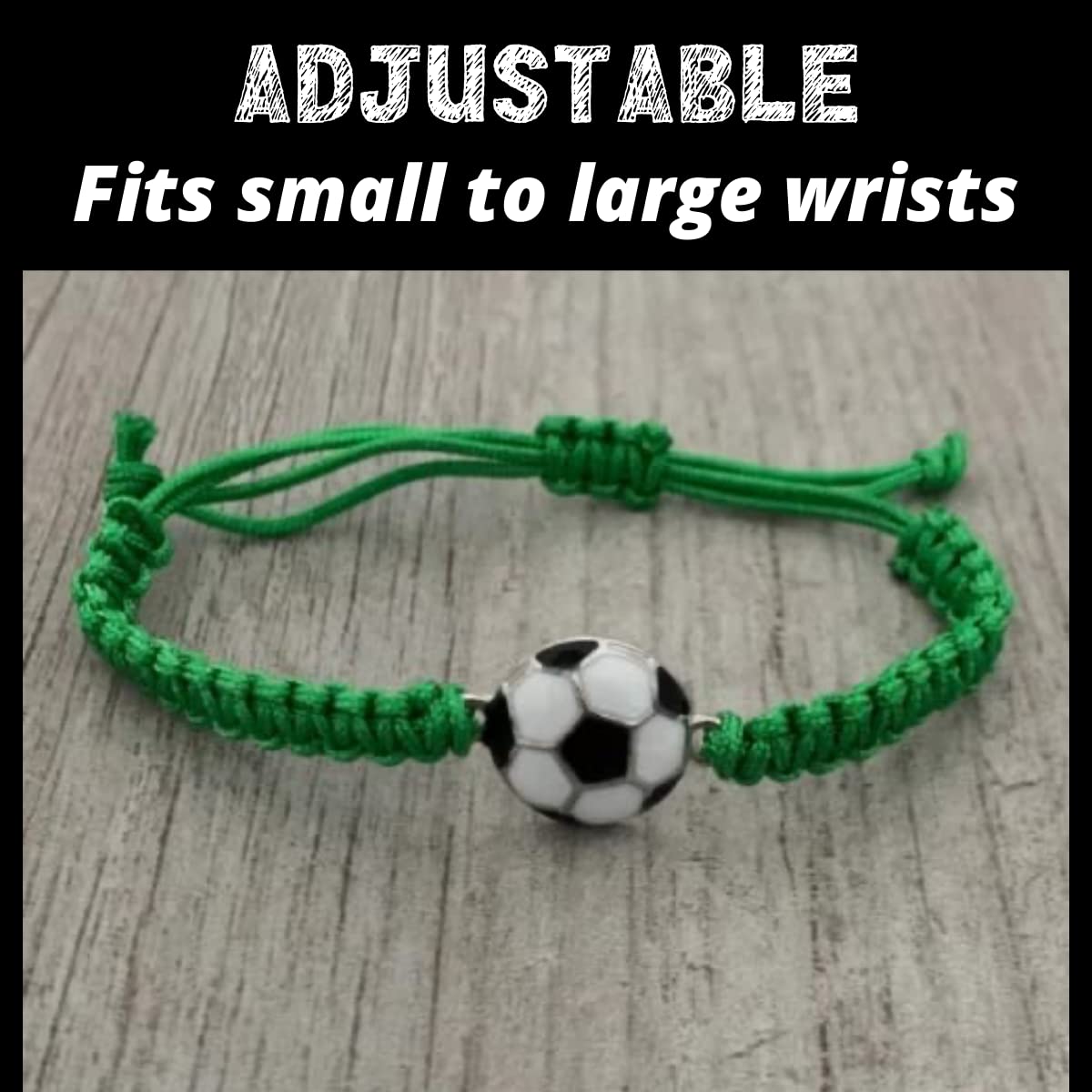 Soccer Bracelet, Adjustable Unisex Soccer Jewelry Paracord Wristband - Sports Gift for Players and Fans (Green)
