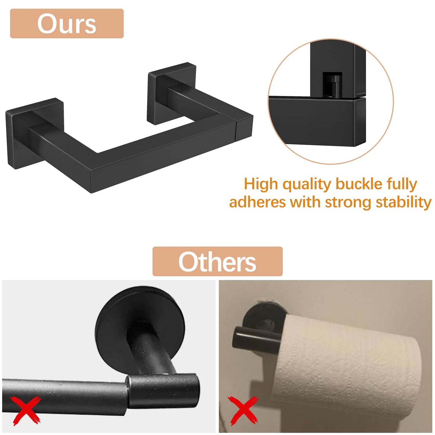 FEILERN Toilet Paper Holder Matte Black Wall Mounted Post Pivoting Square Tissue Holders Roll Holder Hangers for Bathroom Commercial Toilet Paper Dispenser