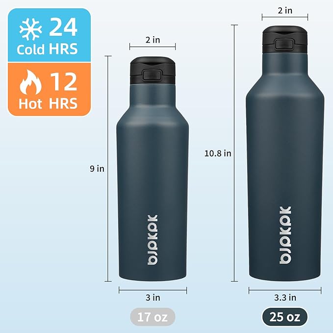 BJPKPK Insulated Water Bottle With Straw 25oz Stainless Steel Water Bottles With 2 Lids And Carry Handle Reusable Travel Metal Thermal Flask,Navy Blue