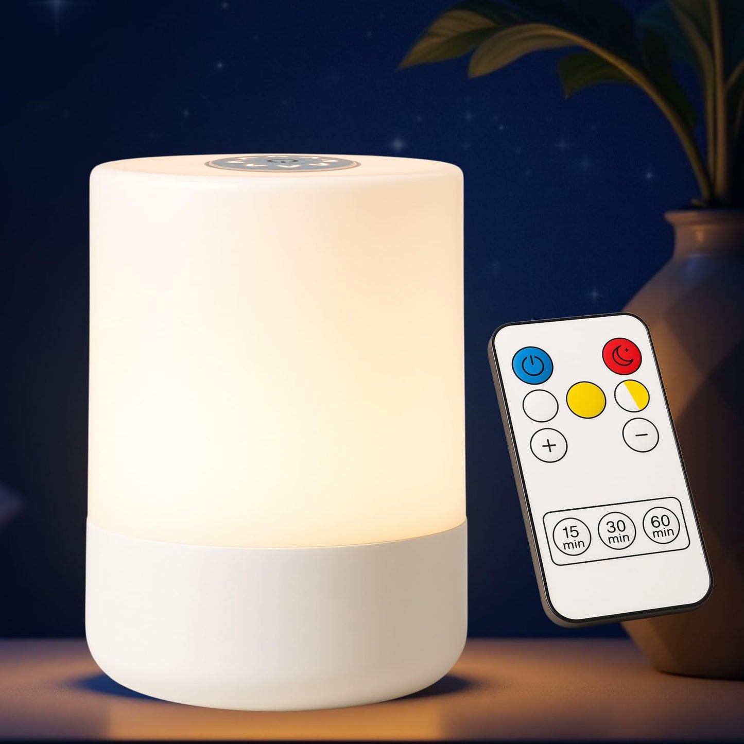 TUUWAI Portable Touch Night Light - 3 Color Dimmable LED, USB Rechargeable, Lightweight for Bedroom & Camping, Model TUU3118, Color A-Light-Touch&Remote