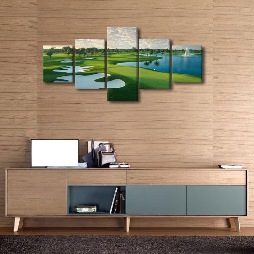 Blue Monster Course Golf Hole18 Pictures Wall Art Office Wall Decor Paintings Canvas Artwork Poster Picture Modern Home Decor for Living Room Bedroom Office Stretched Framed Ready to Hang - 50"Wx24"H
