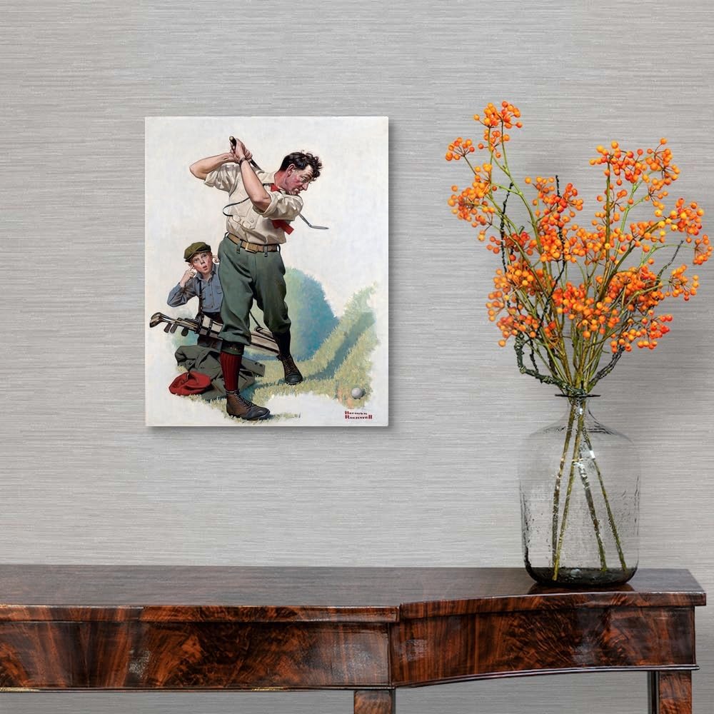CANVAS ON DEMAND The Golfer Canvas Wall Art Print by Norman Rockwell, Classic, Vintage, Figurative, Traditional, Home Decor, Sports, Figurative Artwork, 11" x14in
