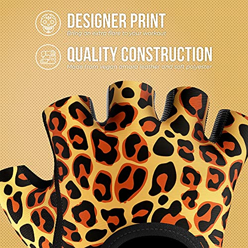 Contraband Pink Label 5297 Womens Design Series Leopard Print Lifting & Rowing Gloves (Pair) - Lightweight Vegan Medium Pa...