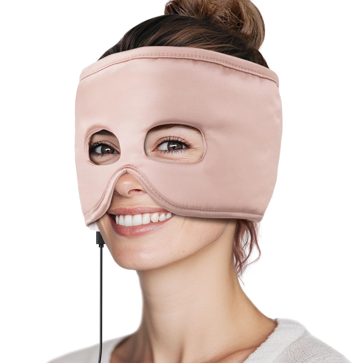 Heated Sinus Relief Mask for Sinus Pressure, Migraine & Headache – USB Corded Face Heating Pad with 3 Temperature Settings & 30-Min Auto Shut-Off, Pink