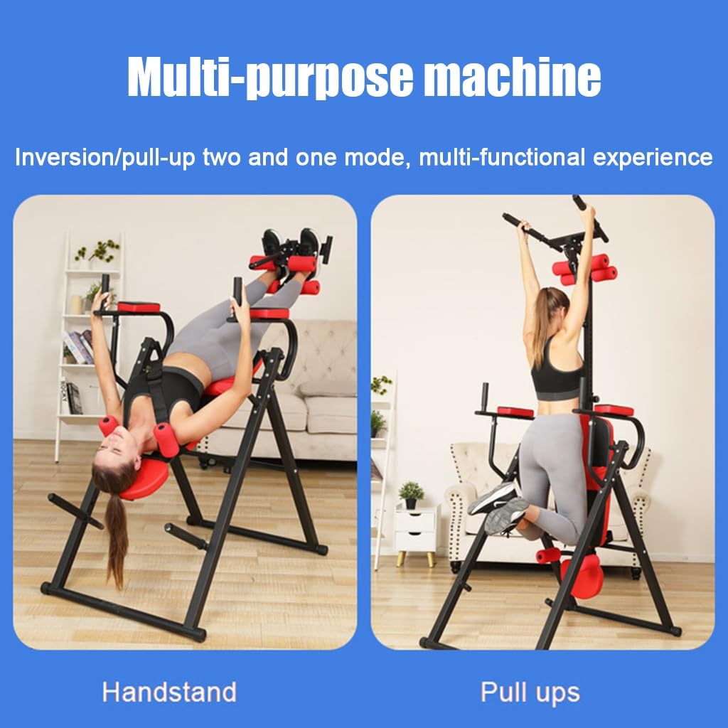 Gravity Heavy Duty Inversion Table with Headrest & Adjustable Protective Belt Back Stretcher Machine for Pain Relief Therapy (Color : Blue)
