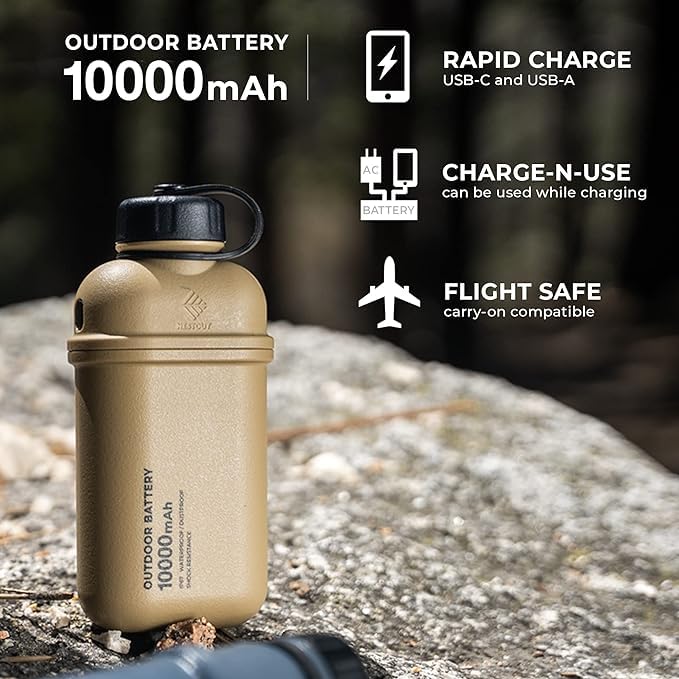 Nestout 10000Mah Rugged Power Bank, Outdoor Battery Pack, 20W Usb C Fast Charging Pd, Waterproof Ip67, Shockproof Military Grade