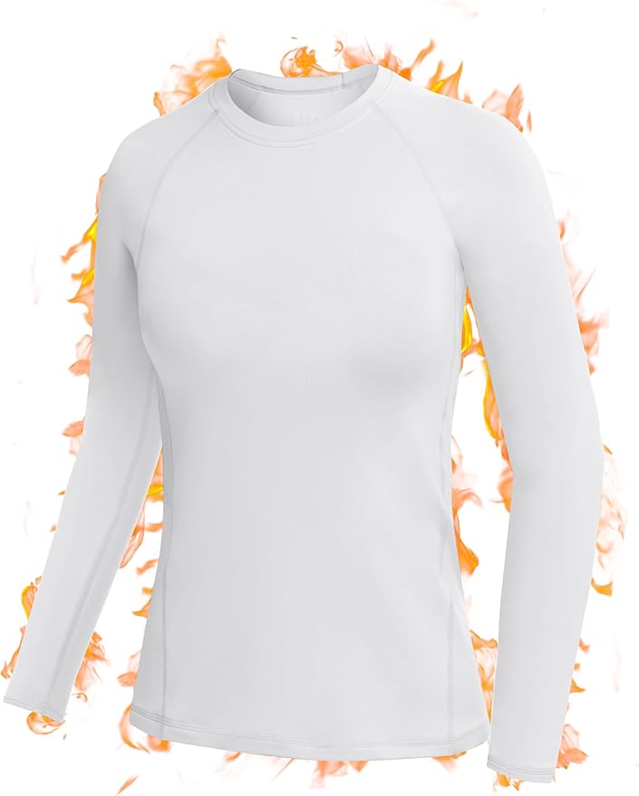 RIKUAOU Long Sleeve Thermal Shirts for Women, Fleece-Lined Undershirts Base Layer Tops for Running Workout Cold Weather