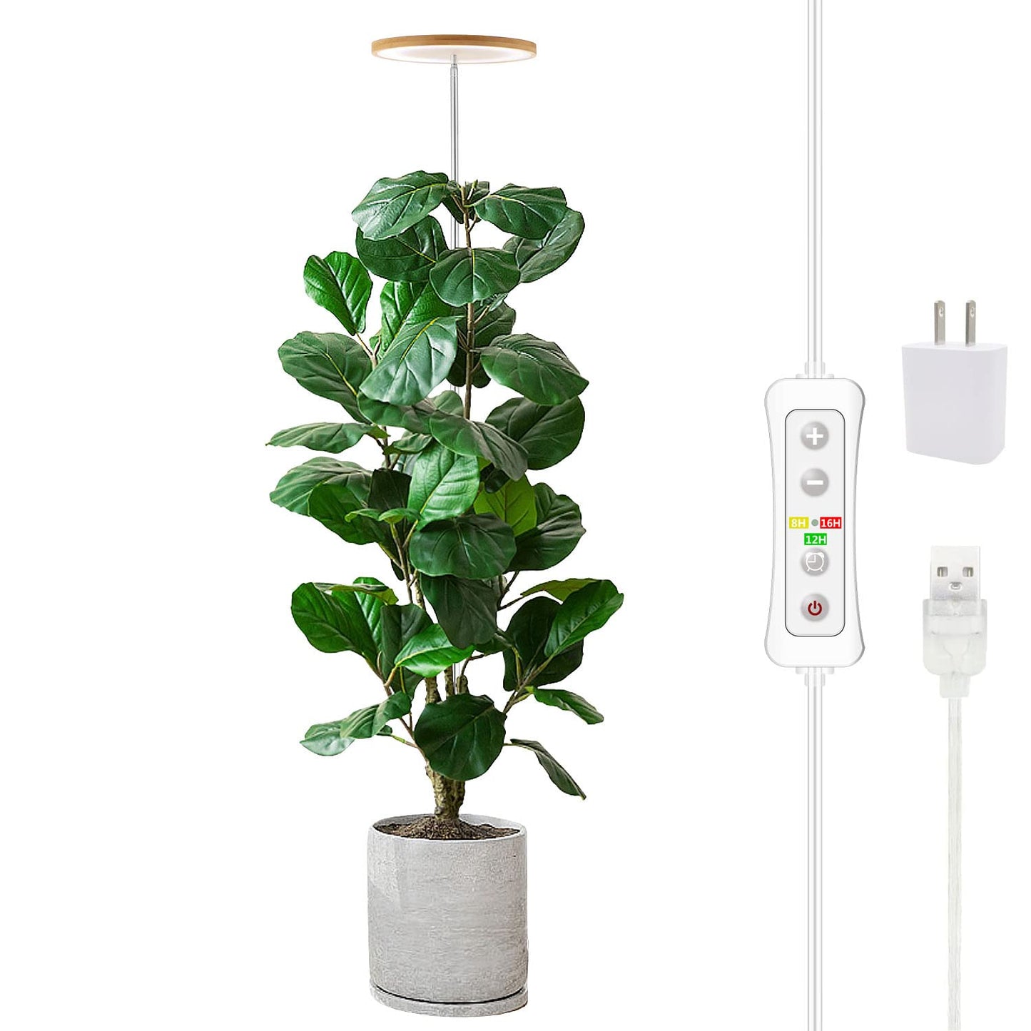 yadoker LED Grow Light Full Spectrum, Height Adjustable, 1 Pack, Bamboo, Model BAM-16