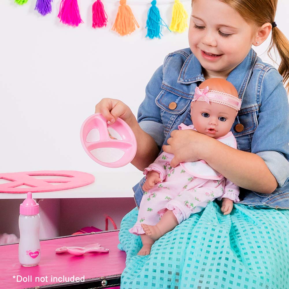 Adora Baby Doll Accessory and Magic Feeding Set, Includes Magic Plate, Disappearing Milk Bottle, Bib, Fork, and Spoon, Birthday Gift For Ages 2+