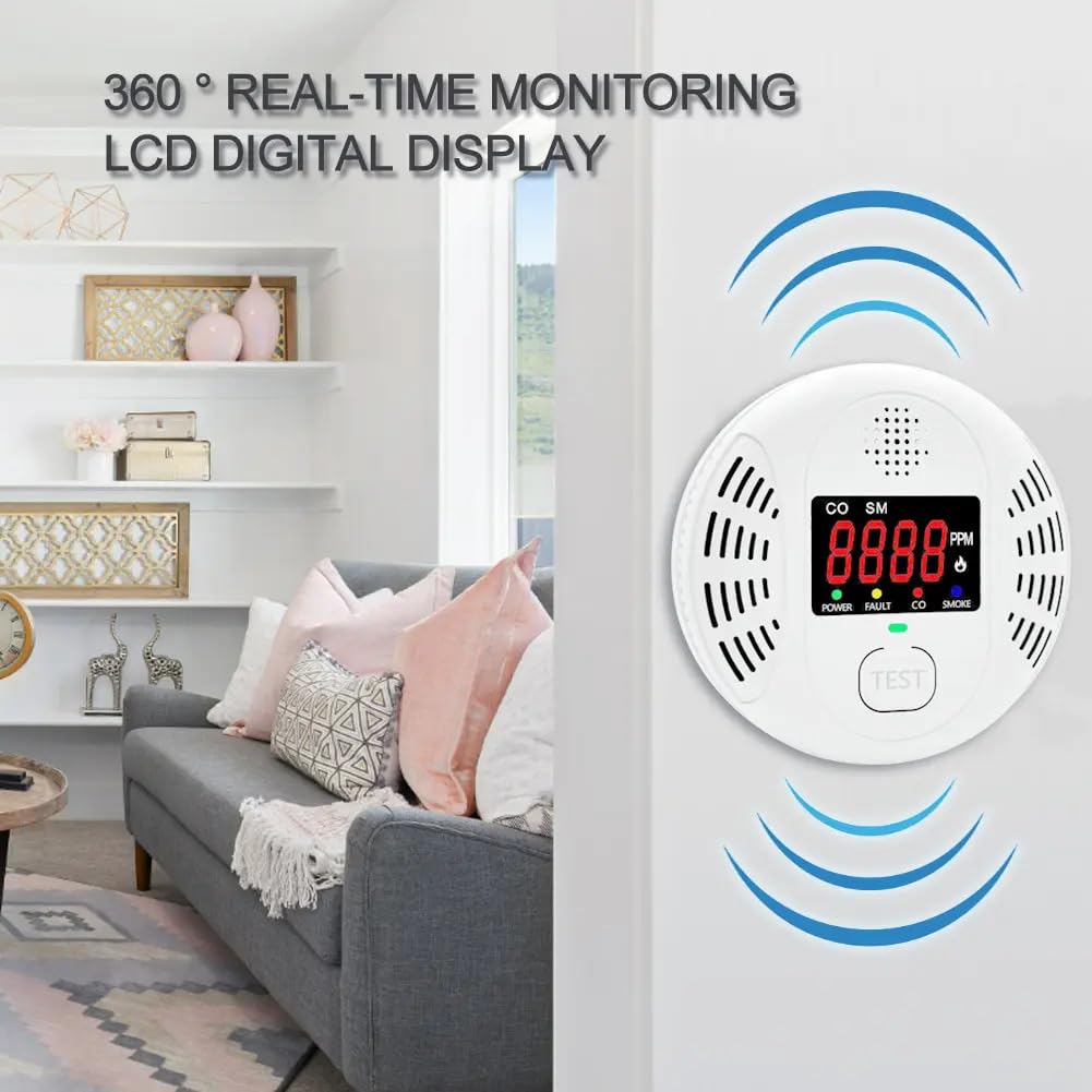 High Definition Color Screen Detector LCD Powered by Carbon Monoxide Detector and Smoke Alarm Battery (excluding Battery) (Large Screen, 4Pack-CO&Smoke)