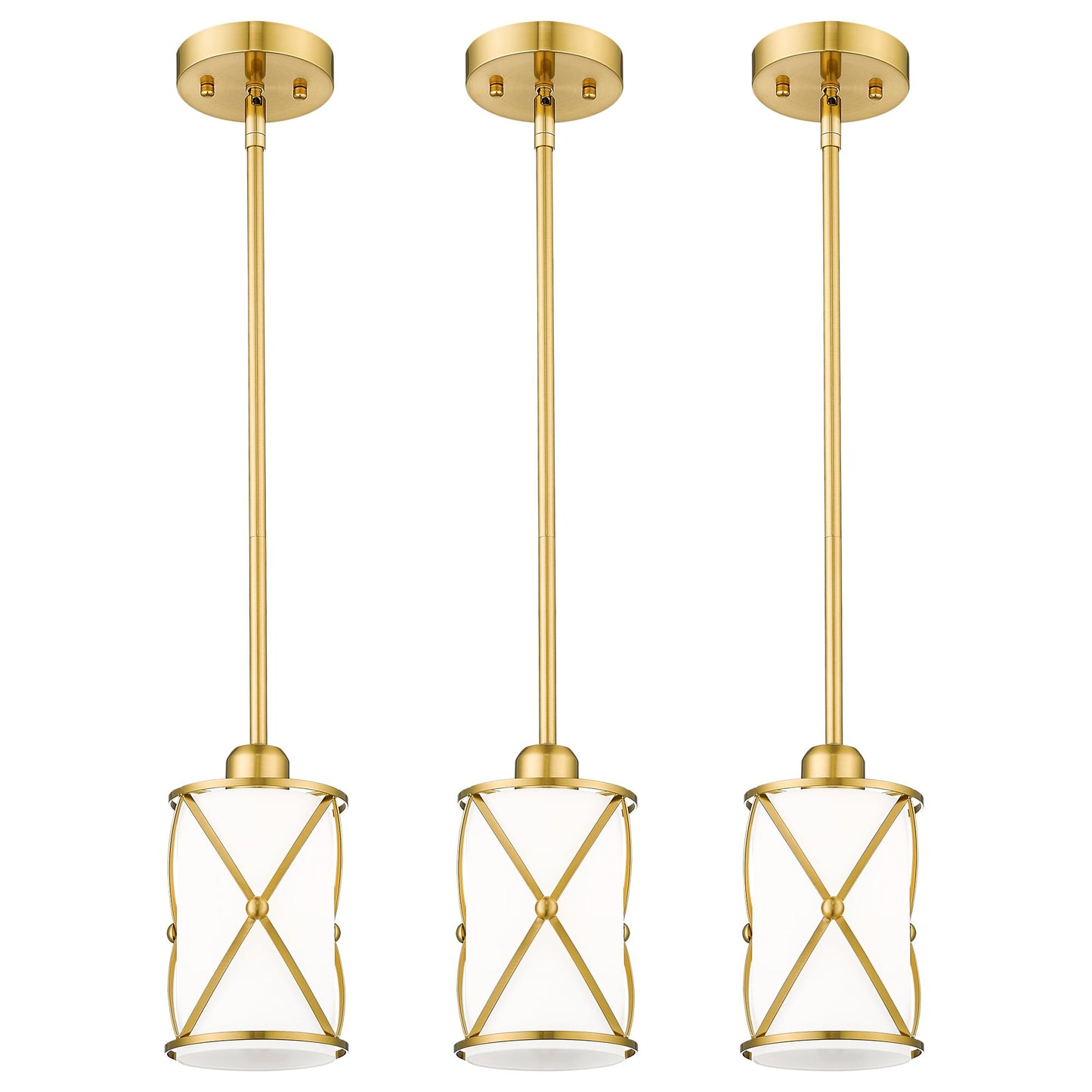 Osimir Brushed Gold Pendant Lights 3 Pack, Modern Milk Glass Hanging Light, 1-Light, CH9176BGW-3PK