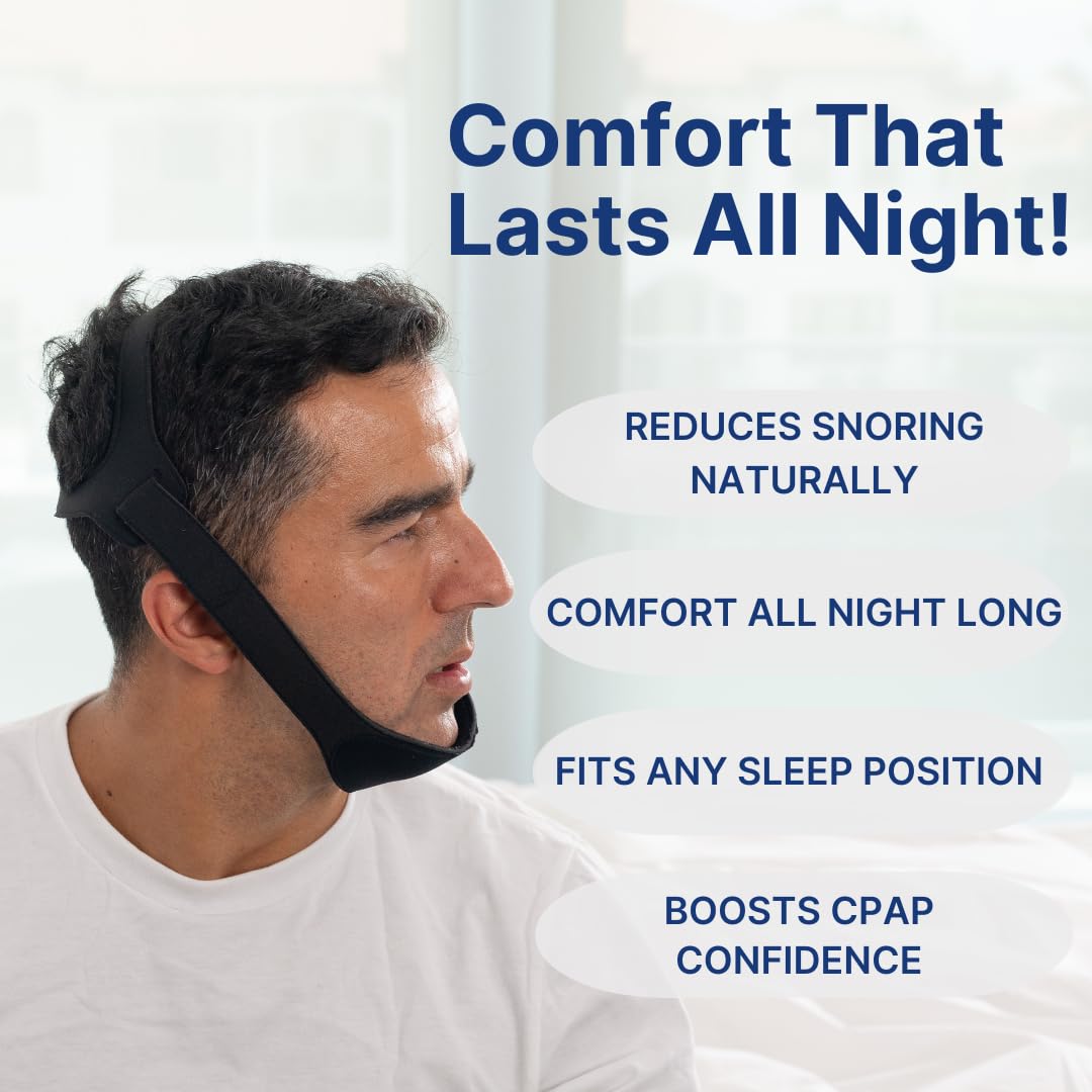 Snugell Premium Chin Strap for CPAP Users – Adjustable and Comfortable Halo Design Chin Straps for Sleeping – to Keep Mouth Closed During Sleep – Improves CPAP Therapy – Anti Snoring Straps
