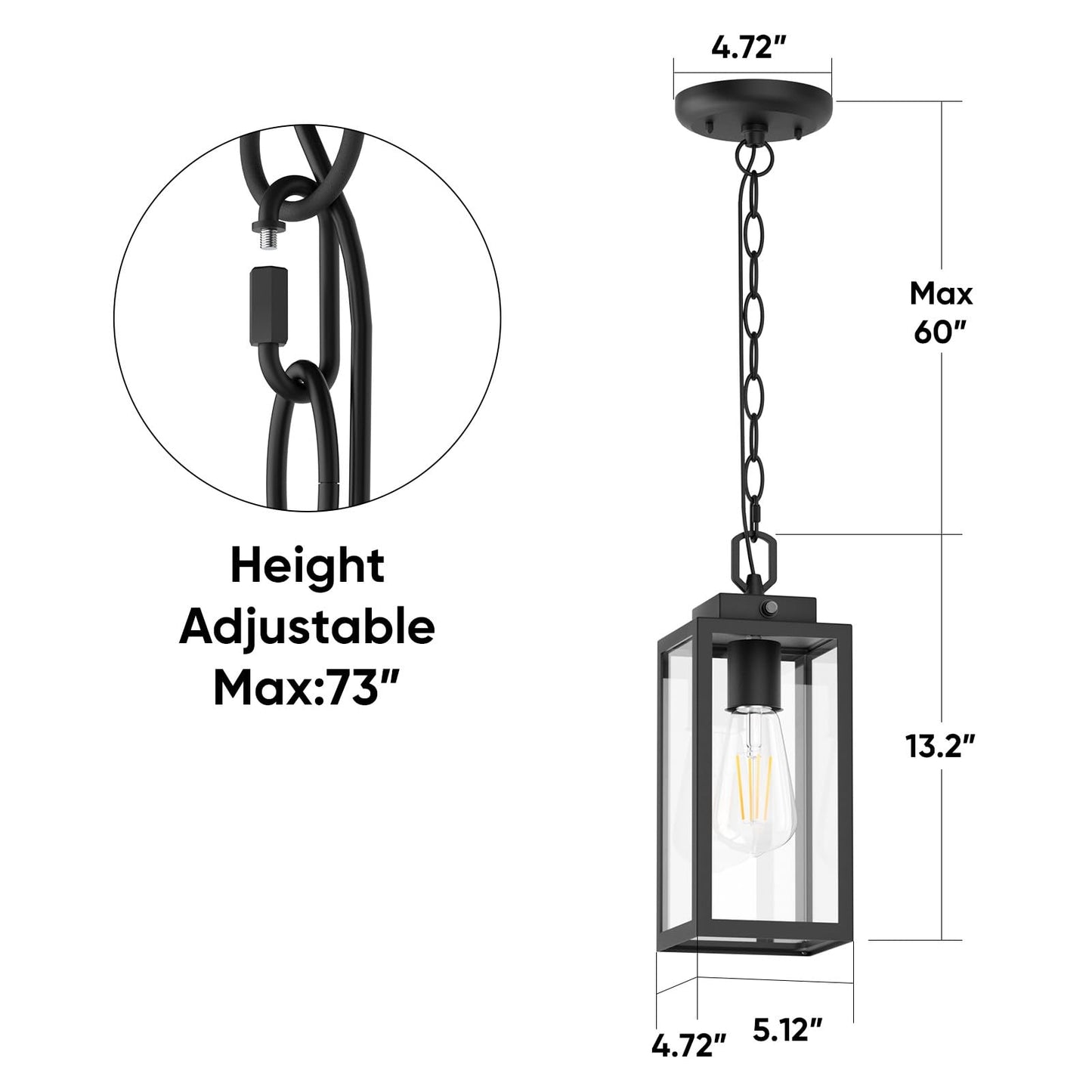 Aoceley Dusk To Dawn Outdoor Pendant Light  Modern 1-Light Outdoor Hanging Lantern  Matte Black Aluminum With Clear Glass  Exterior Pendant Lighting Fixture For Porch