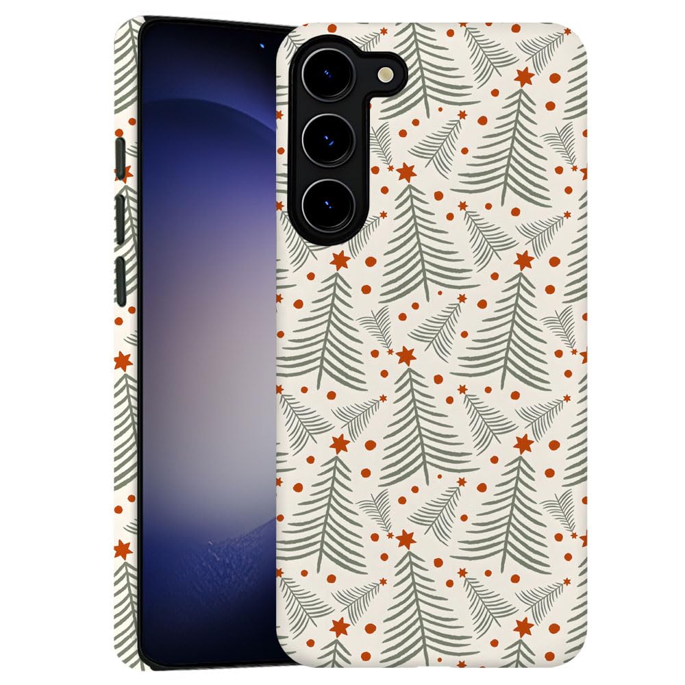TnXee Case for Samsung Galaxy S23,Christmas Green Red Tree Star Pattern Phone Case Drop Resistant Frosted 2 in 1 Solid Dual-Laye